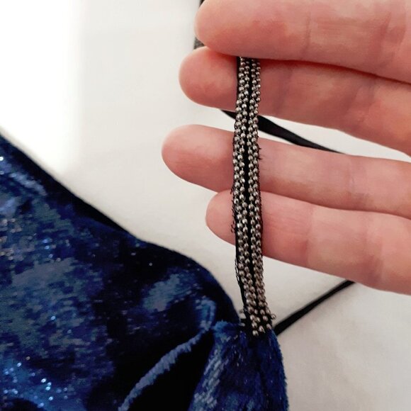 NWT Halston navy blue metallic velvet mini holiday dress - Picture 13 of 16